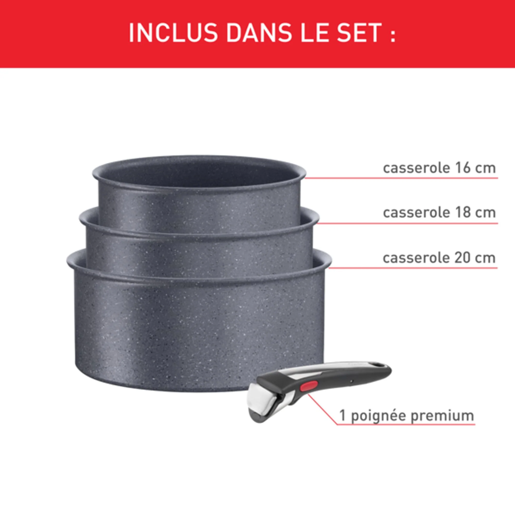 Lot de 3 Casseroles Tefal Ingenio Natural On 16 / 18 / 20 cm + Poignée Amovible - Image 13