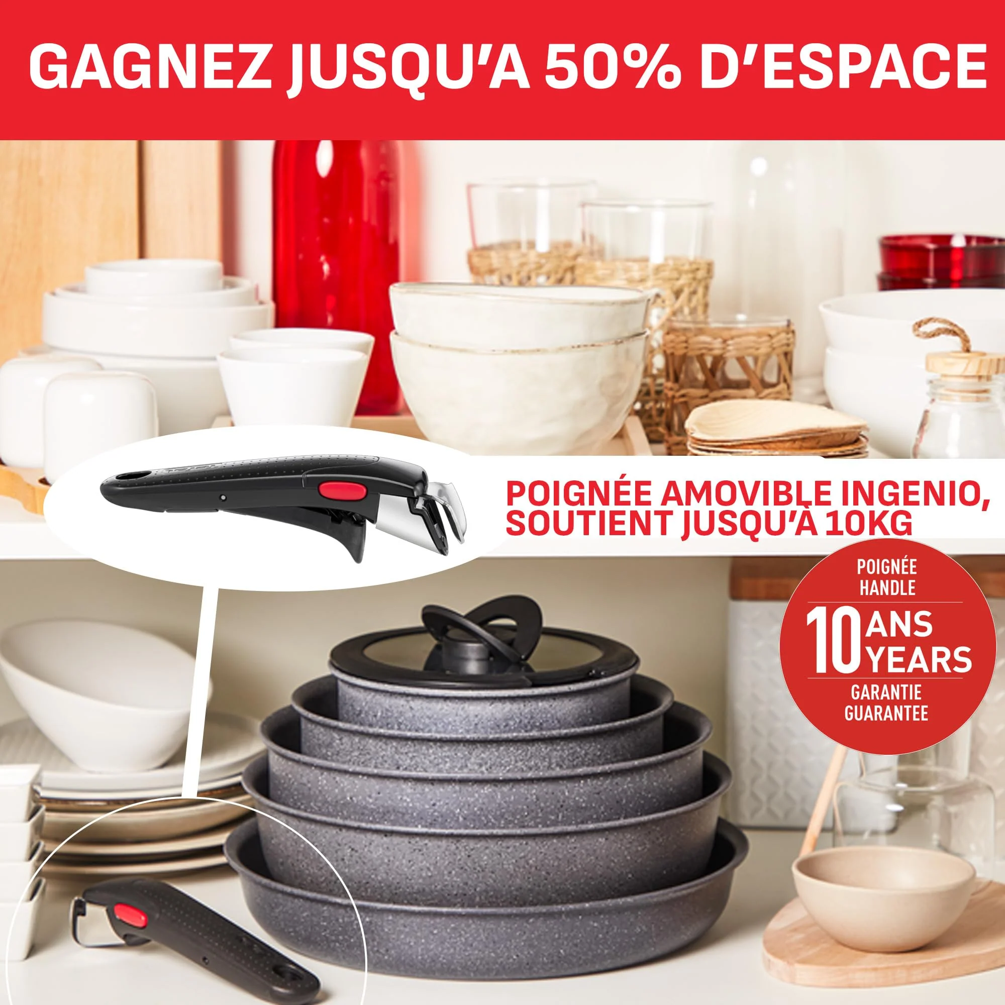 Lot de 3 Casseroles Tefal Ingenio Natural On 16 / 18 / 20 cm + Poignée Amovible - Image 14