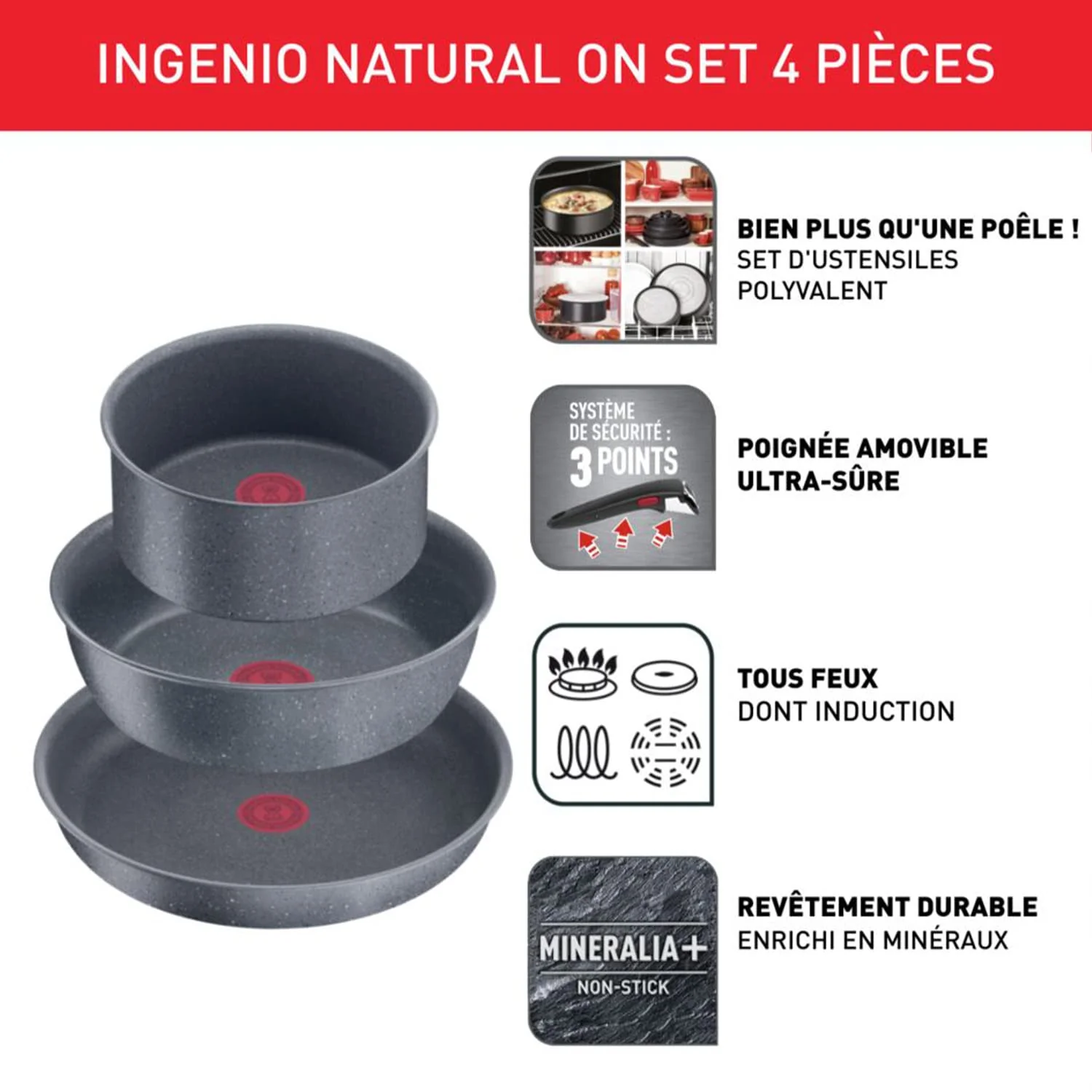 Lot de 3 Casseroles Tefal Ingenio Natural On 16 / 18 / 20 cm + Poignée Amovible - Image 21