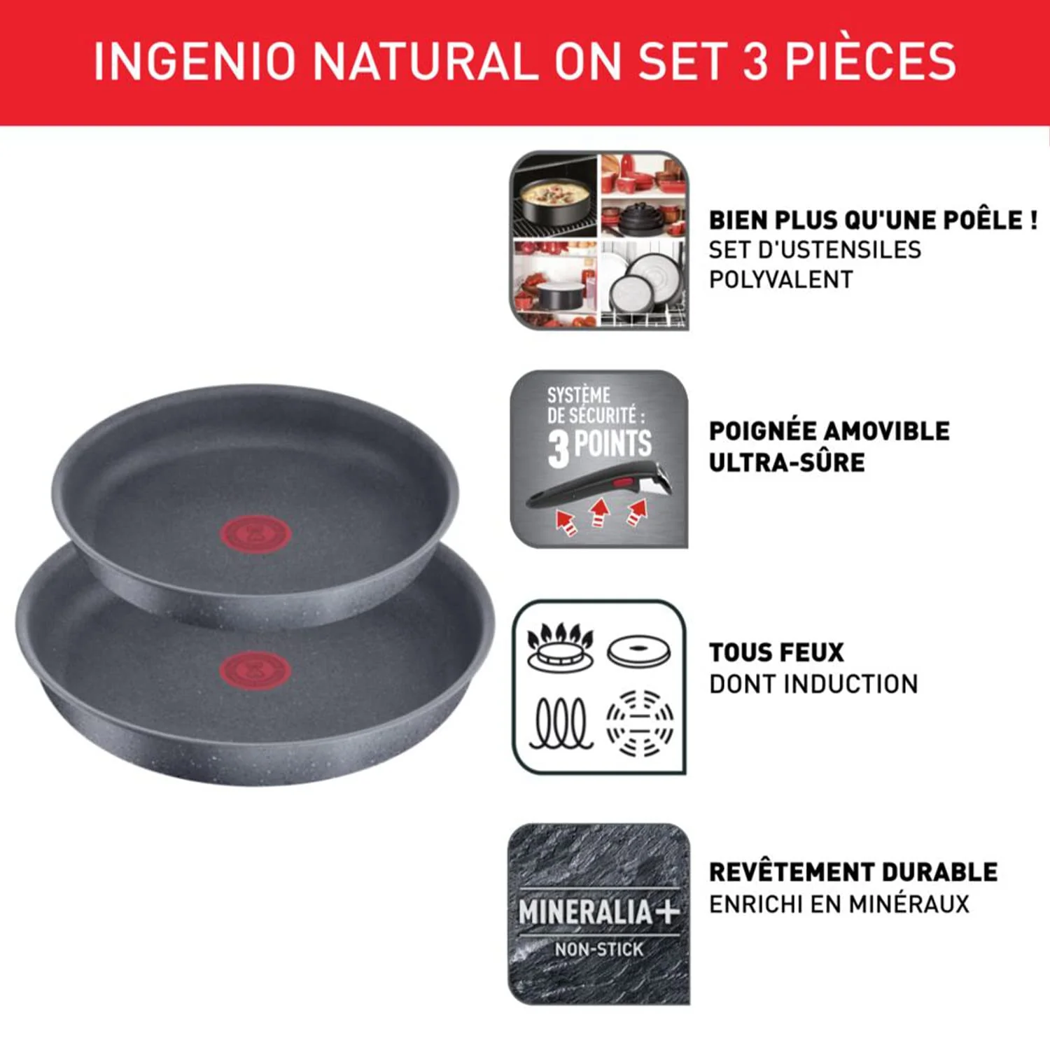 Lot de 3 Casseroles Tefal Ingenio Natural On 16 / 18 / 20 cm + Poignée Amovible - Image 34