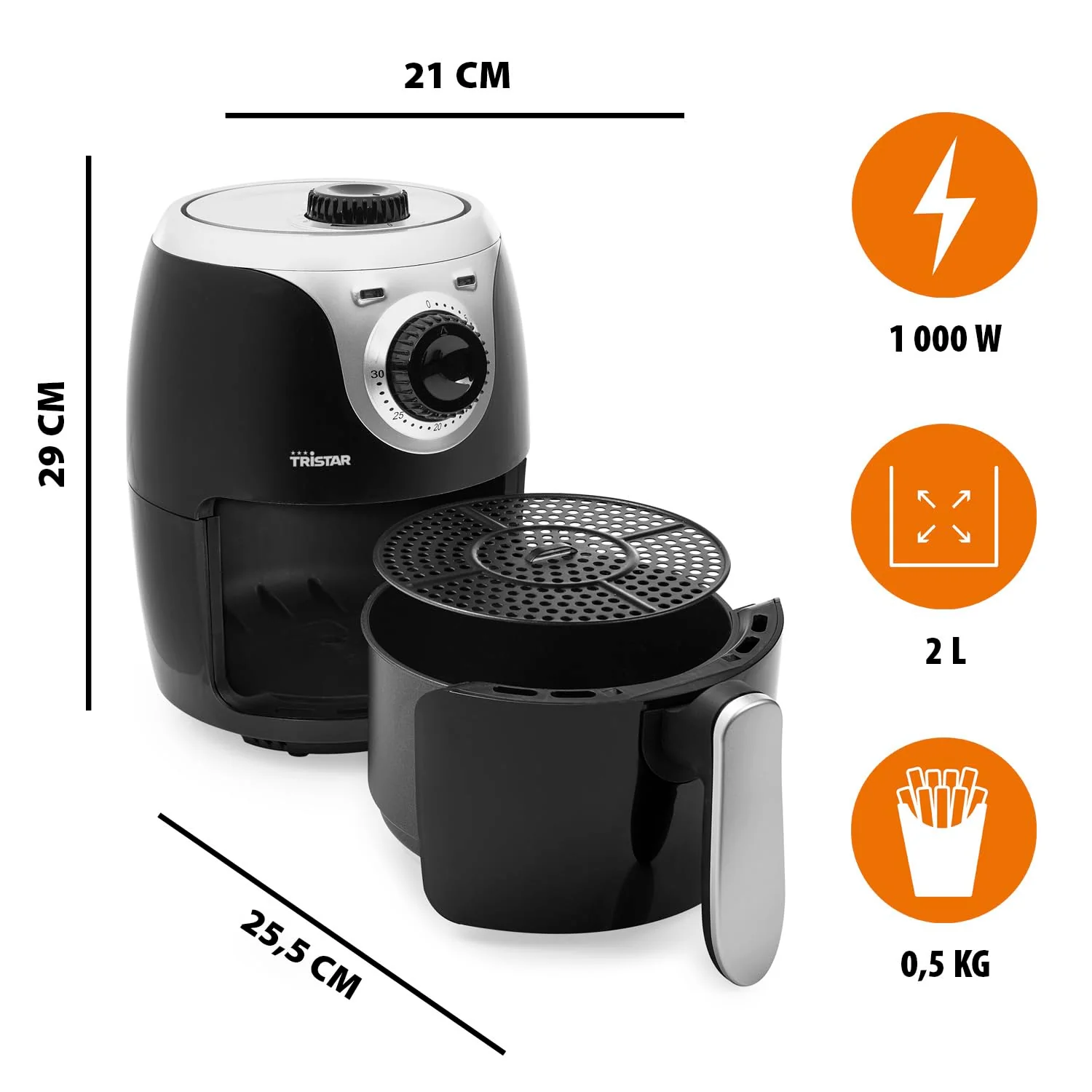 Tristar Crispy Fryer Mini – Capacité 2 L – 1000 W – 77,8% de consommation d'énergie en moins – Avec thermostat et minuterie – Revêtement antiadhésif – Airfryer FR-6980 - Image 11