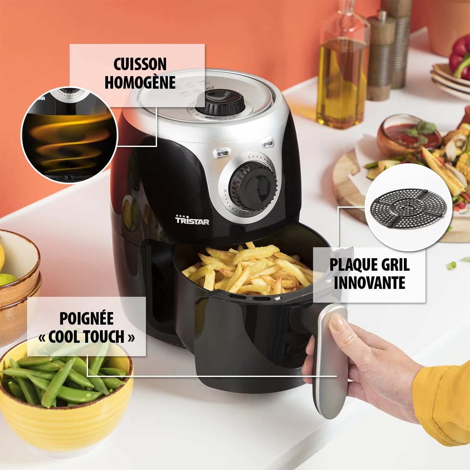 Tristar Crispy Fryer Mini – Capacité 2 L – 1000 W – 77,8% de consommation d'énergie en moins – Avec thermostat et minuterie – Revêtement antiadhésif – Airfryer FR-6980 - Image 13