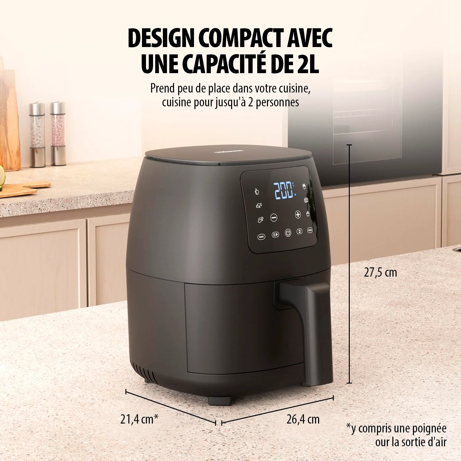 Tristar Crispy Fryer Mini – Capacité 2 L – 1000 W – 77,8% de consommation d'énergie en moins – Avec thermostat et minuterie – Revêtement antiadhésif – Airfryer FR-6980 - Image 4